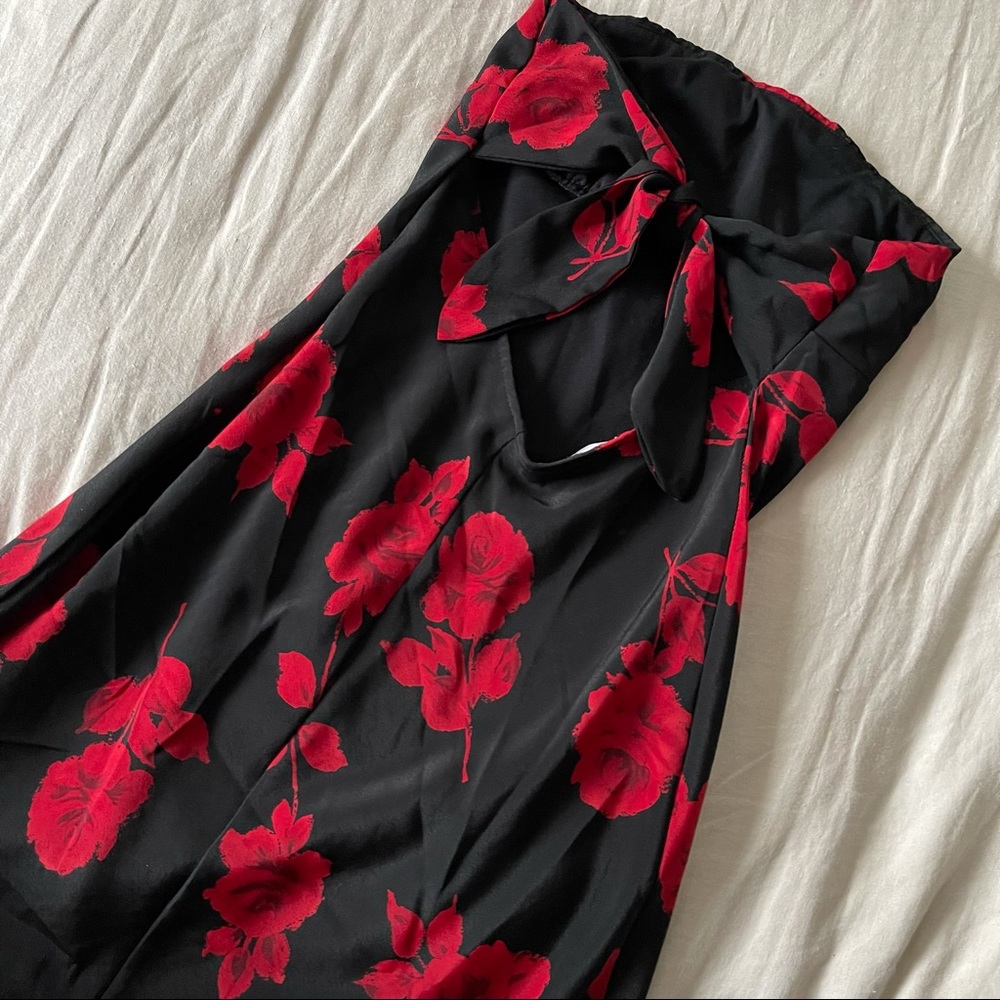 Strapless, open back dress